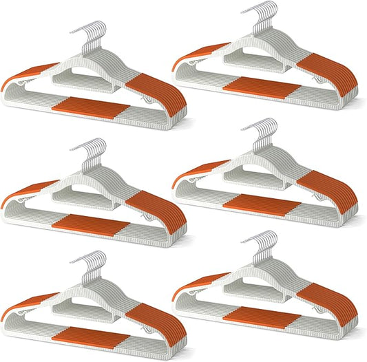 60 Pack Heavy Duty Plastic Hangers, Non Slip Clothes Hangers with Rubber Pads and 360° Hook - Thin Space Saving Hanger, Closet Organizer for Shirt, Pants, Suit, Skirt, Coat - Orange