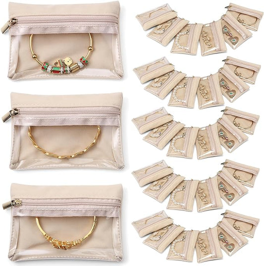 VLANDO Jewelry Travel Case,Travel Jewelry Organizer with Clear Velvet Jewelry Bags Zipper Pouch for Women Girl Gift 33Pcs