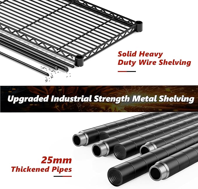 REIBII 73''H Storage Shelves 1660LBS Wire Shelving Unit with Wheels 5 Tier Metal Shelving,Heavy Duty Metal Shelves for Storage Rack,Commercial Industrial for Garage Kitchen 73''HX35''WX15''D,Black