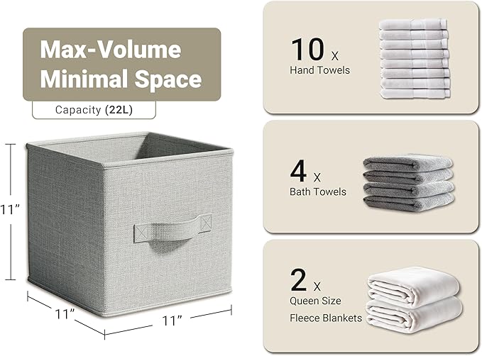 LayerSpace 4 Pack Foldable Fabric Closet Storage Bins, 11Inch Organizer Cubes with Handles, Linen Storage Boxes for Clothes, Toys, Books and Home Organization,Gray