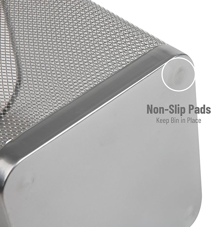 Mind Reader Mesh Trash Can, Square Wastebasket for Office or Home, 5 Gallon Capacity, Metal Mesh, Set of 2, Silver