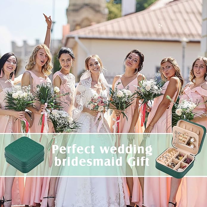 Hillban Bridesmaid Gifts Jewelry Box with Mirror, PU Leather Small Travel Jewelry Case Organizer Storage for Women Girls