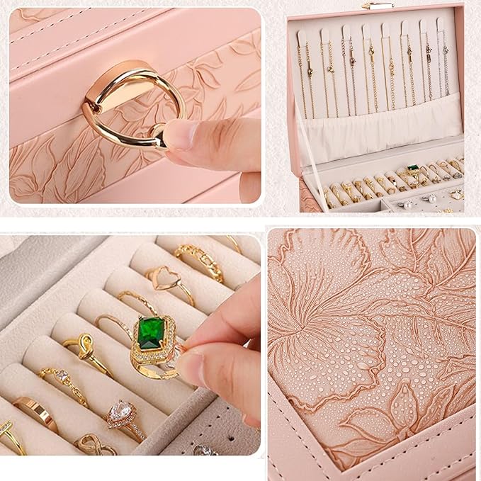 TOFUNTOY Jewelry Organizer Box, Large Jewelry Boxes for Women, 3-Layer Jewelry Holder Organizer for Necklace Earrings Rings Bracelets Storage, Gift for Her Mom