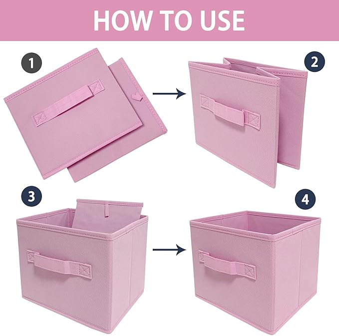 EBIGIC Pink Storage Bins 3Pack 9.0"x7.5"x7.5" Fabirc Foldable Closet Toy Organizer Collapsible Cloth