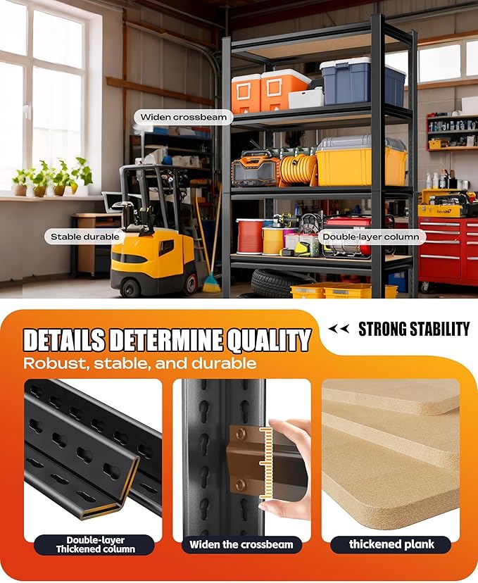 71.2" H Garage Shelving Heavy Duty Storage Shelves, Metal Adjustable Shelving Unit, Utility Garage Organizer Shelf for Basement, Pantry, Kitchen, Warehouse, 45.6" Wx17.7 Dx71.2 H, Black