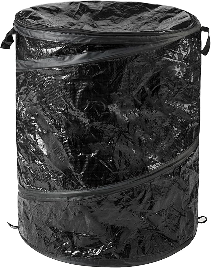 Collapsible Trash Can - 44-Gallon Portable Garbage Can Outdoor Bin with Zippered Lid for RV, Camping, Parties, or Yard Waste by Wakeman (Black)