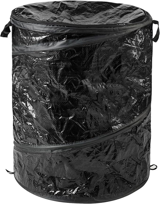 Collapsible Trash Can - 44-Gallon Portable Garbage Can Outdoor Bin with Zippered Lid for RV, Camping, Parties, or Yard Waste by Wakeman (Black)
