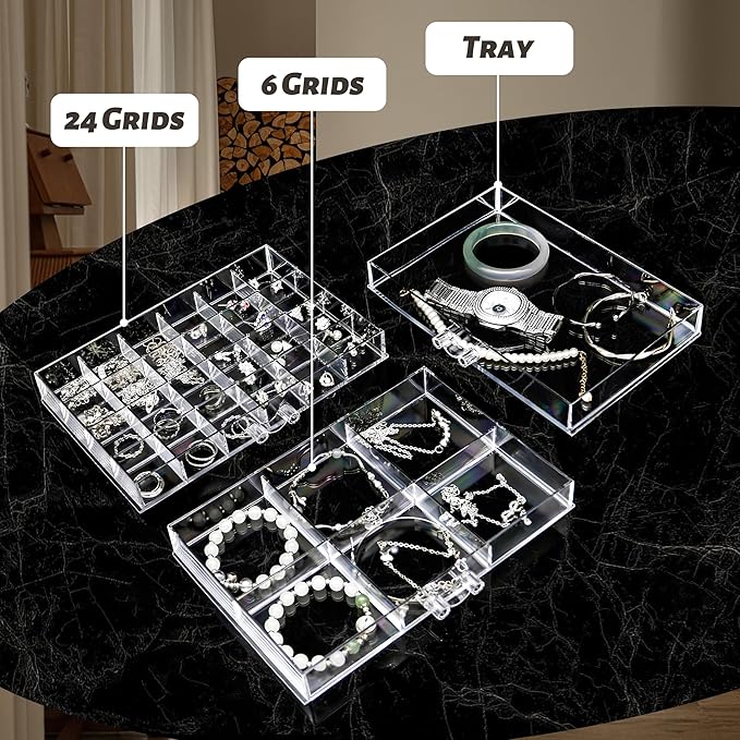Clear Acrylic Jewelry Storage Box, Earring Jewelry Organizer with 5 Drawers, 5-Layer Jewelry Box for Women, Earrings Display Holder for Ring Bracelet Necklace, 30 Grids Compartment Storage Box