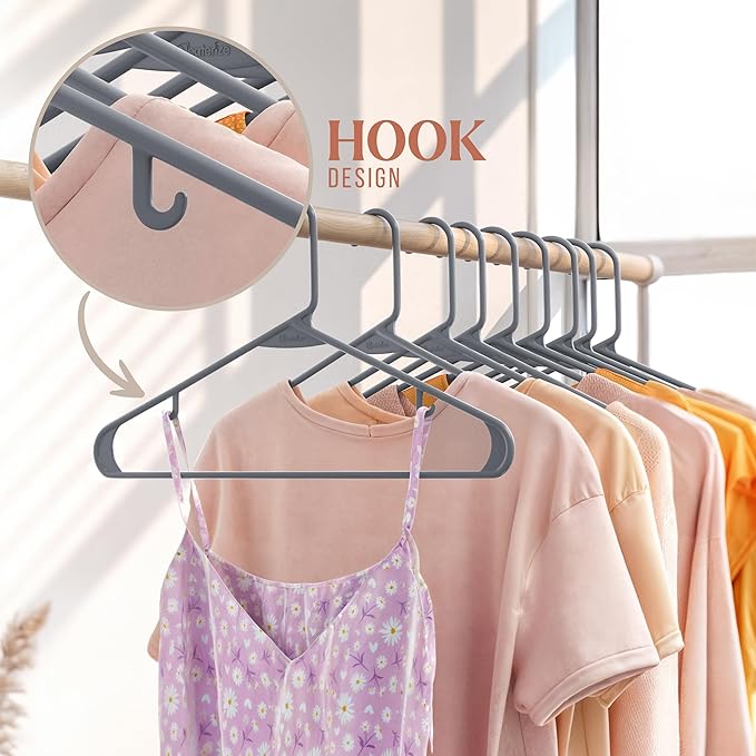 Plastic Hangers 20 Pack Grey - Clothes Hangers - Makes The Perfect Coat Hanger and General Space Saving Hangers for Closet and New Apartment Essentials - Percheros Ganchos para Colgar Ropa Hangars