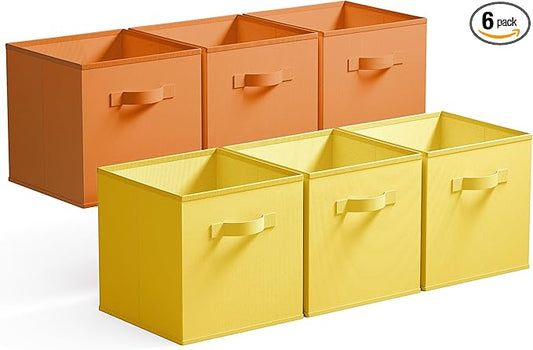 GRANNY SAYS 11 Inch Cube Storage Bins, Cube Storage Organizer, Fabric Storage Bins with Handle, Storage Cubes for Shelves, Closet, 3 Yellow & 3 Orange, 6-Pack