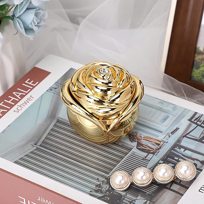 Hipiwe Rose Shape Vintage Jewelry Box - Gold Metal Trinket Organizer Small Jewelry Storage Holder Treasure Box Case Keepsake Box for Rings Earrings Necklace Gift for Women, Large