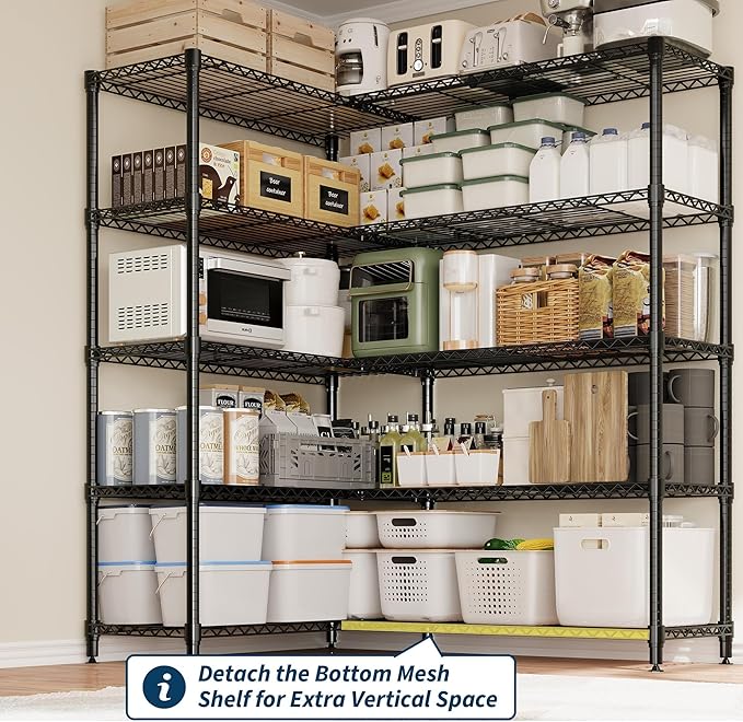 Garvee 71"Wide Storage Shelves Metal Shelving Units 5 Tier, Wire Shelving Rack 1325LBS Heavy Duty Adjustable for Storage, 71"W x 15.8"D x 70.5"H Standing Shelf Unit, for Kitchen Garage Pantry Basement