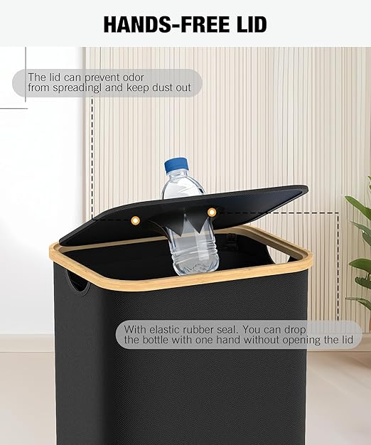 Recycling Bins for Kitchen, 26 Gallon (100L) Recycle Bin with lid, Indoor Oxford Fabric Recycling Trash Can with 2 Pack Removeable and Reusable Inner Bags for Bottle Can Glass Plastic Sticker, Black