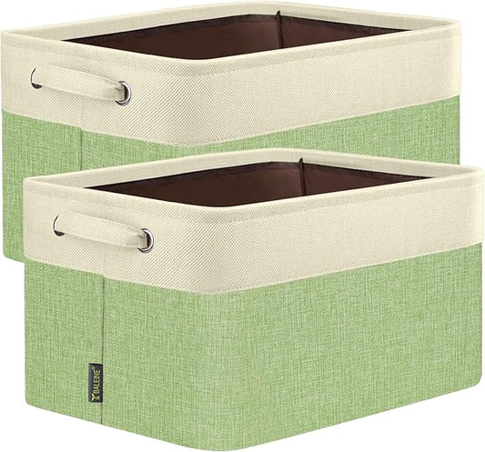 BALEINE 2 Pack Fabric Closet Storage Bins for Shelves, Linen Closet Organizers and Storage, Decorative Baskets for Organizing, Shelf, Clothes, Home, Office (Green, 17''x13''x10.5'')