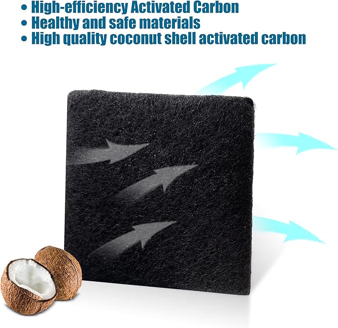 6 Pack Trash Can Odor Absorbing Filter Refills for EKO Garbage Cans, Activated Charcoal Deodorizer Compatible with EKO Step and Touchless Trash Cans with Built-in Filter Compartment