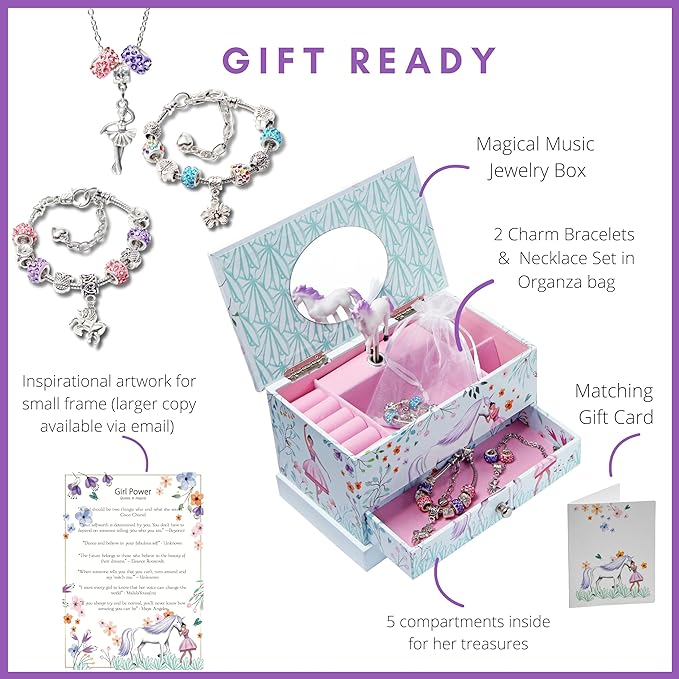 ABI + OLIE Ballerina Unicorn Kids Jewelry Box for Girls & Little Girls Jewelry Box Organizer - A unicorn music box gift