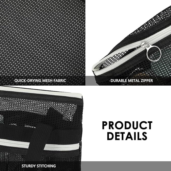GYEUKHAM Mesh Shower Caddy Portable Shower Bag for Travel, Gym, Camping – Quick-Dry Hanging Toiletry Organizer with Zipper Pockets for Bathroom Essentials,Black