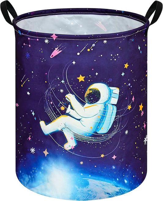 Collapsible Kids Laundry Basket Clothes Hamper, Foldable Storage Organizer Bin, Toy Clothes Storage with Handles for Boys Girls Bedroom, Room Decor Astronaut