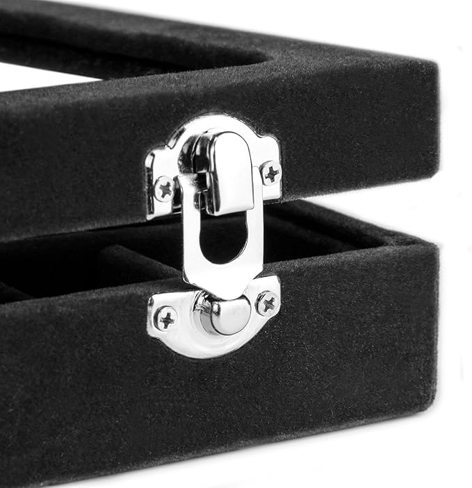 Jewelry Box Rings Organizer Tray 7 Slots Velvet Jewelry Earring Storage Box With Transparent Lid Jewelry Display Case for Girls Women (Black)