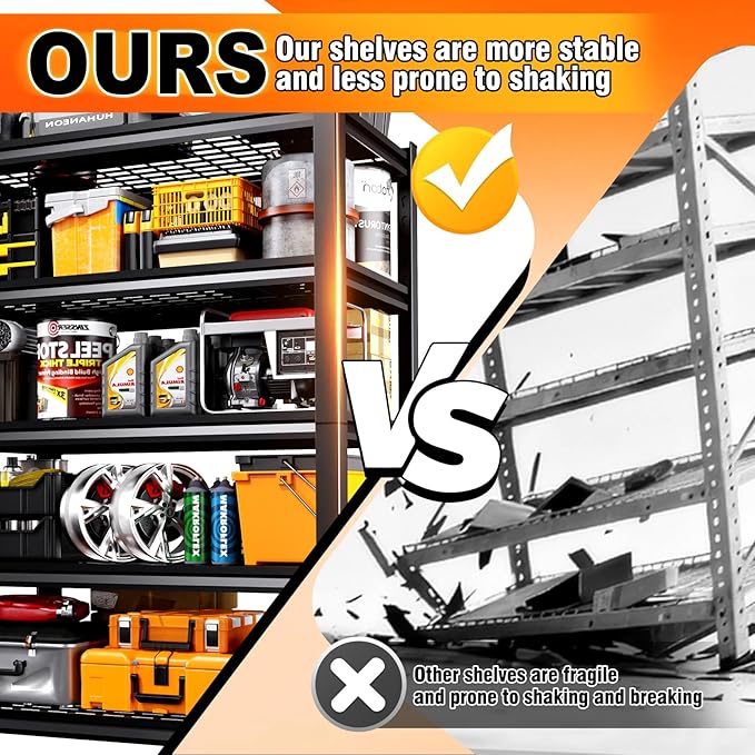78 ''H Storage Shelves, 46‘’W Garage Shelving, Adjustable Garage Shelves, 3000lbs Heavy Duty Shelving ,5 Tier Garage Storage Shelves,Easy-To-Install Metal Shelf Storage Rack Shelving Unit for Kitchen