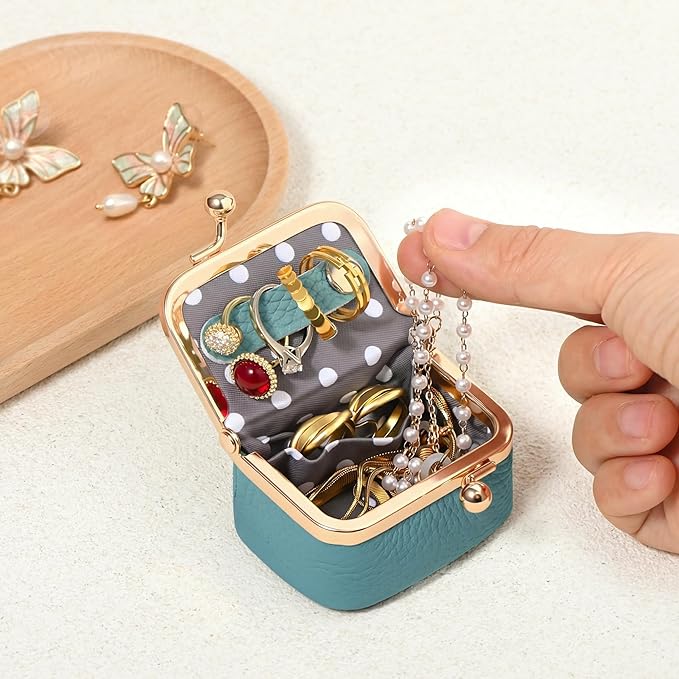 Zivyes Mini Jewelry Box Travel Small Coin Purse Organizer Case Genuine Leather Tiny Size (sky blue)
