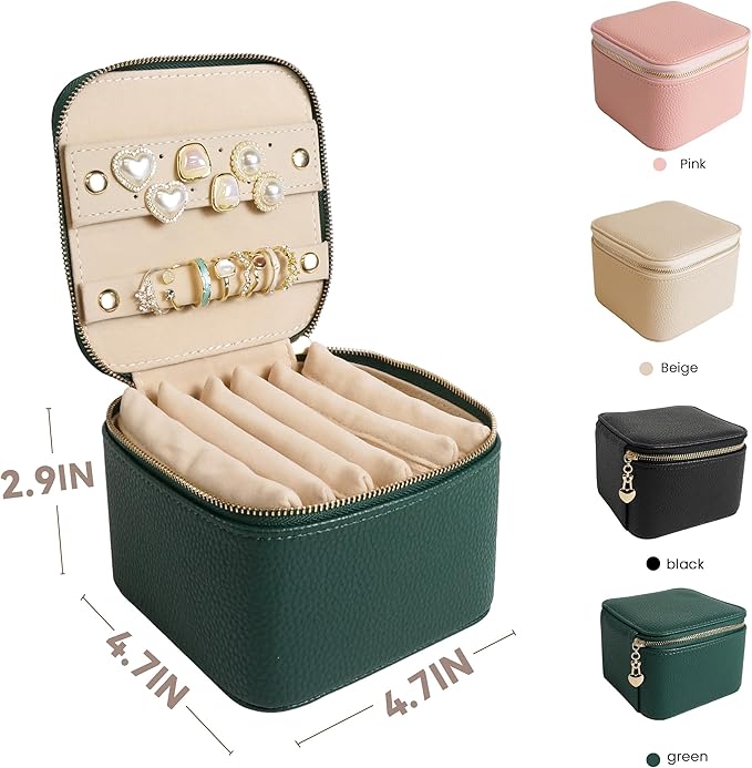Travel Jewelry Case, Small Travel Jewelry Box with 6 Velvet Jewelry Bag Mini Pouch, Portable Travel Jewelry Organizer for Rings Earrings Necklaces, Beauty Gifts for Women Girls (Green)