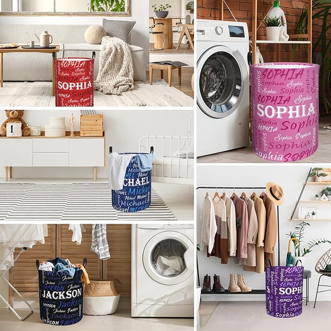 Custom Name Laundry Hamper, Personalized Laundry Basket with Name for Baby Boys Girls, Customized Collapsible Dirty Clothes Hamper Storage with Handles for Bedroom Bathroom Dorm Room Decor