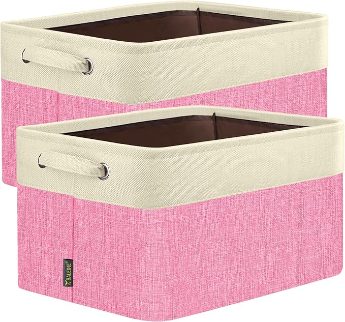 BALEINE 2 Pack Fabric Closet Storage Bins for Shelves, Linen Closet Organizers and Storage, Decorative Baskets for Organizing, Shelf, Clothes, Home, Office (Pink, 17''x13''x10.5'')