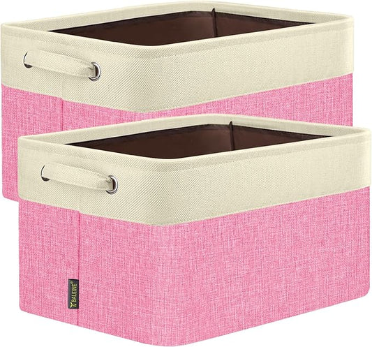 BALEINE 2 Pack Fabric Closet Storage Bins for Shelves, Linen Closet Organizers and Storage, Decorative Baskets for Organizing, Shelf, Clothes, Home, Office (Pink, 17''x13''x10.5'')