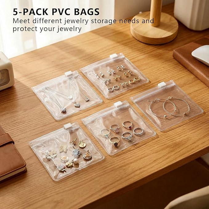 Small Jewelry Travel Organizer - 6 Layer Soft Jewelry Pouch for Bracelets, Necklaces & Rings, Pefect Gift for Mother's Day