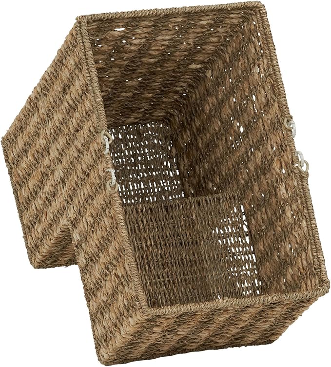 Household Essentials Wicker Stair Basket, Wicker Step Organizer with Handles, Use to Collect and Transport Items from Floor to Floor