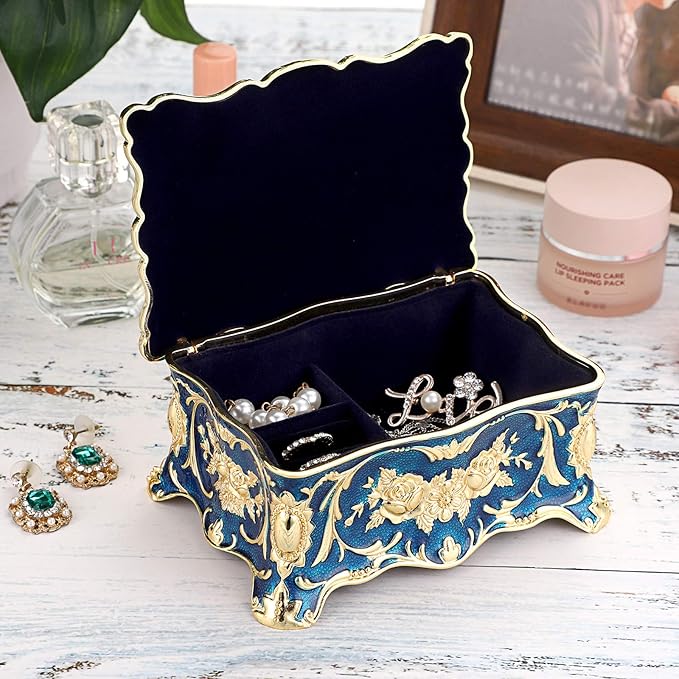 Hipiw Vintage Jewelry Organizer Box - Metal Trinket Storage Box Ornate Treasure Chest Box Jewelry Decorative box Keepsake Gift Box Case for Women,4.9"x3.4"x2.7"