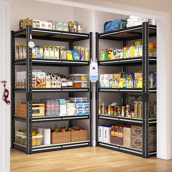5 Tier Storage Shelves 2020LBS Garage Shelving,Adjustable Heavy Duty Metal Shelving Unit Utility Rack for Garage,Kitchen Pantry Shelf for Warehouse,Closet,Commercial,28" W x 12" D x 59.8" H,Black