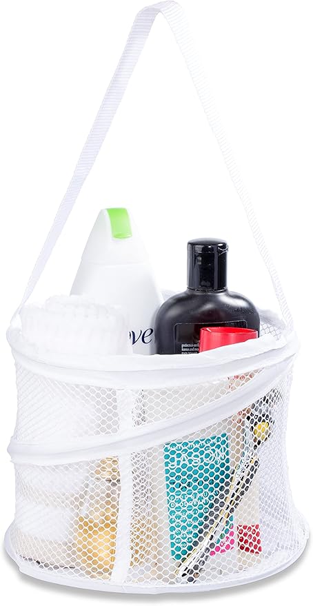 Handy Laundry Portable Shower Caddy – Collapsible Mesh Organizer with Handle, Quick Dry Drainage, Large Compartments for Dorm, Gym, Travel, College Essentials, White
