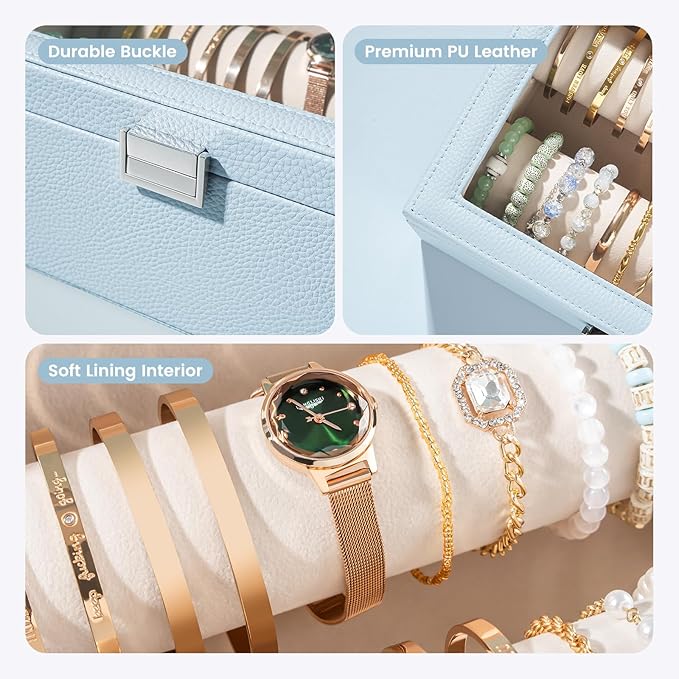 Lolalet Bracelet Display Holder with Rods for Bangles Watches, Clear Lid Jewelry Organizer Box Storage Case for Mothers Day Gifts -Blue, 2 Rolls