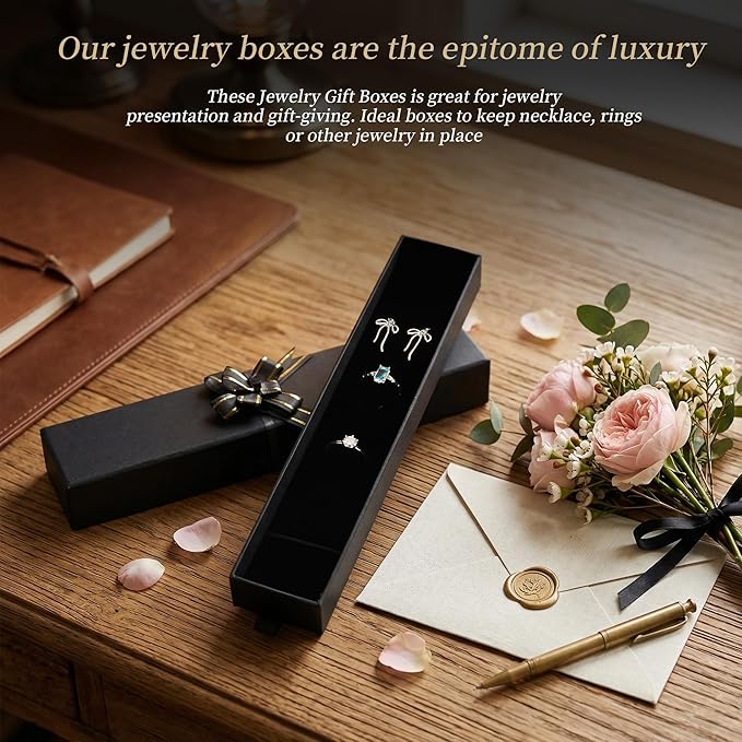12-Pack Drawer Style Jewelry Gift Boxes with Sponge Insert, 8.7"x1.8"x1.2" Necklace & Bracelet Display Box for Presentation, Cardboard Storage Organizer for Pendant, Ring, Earring - Black