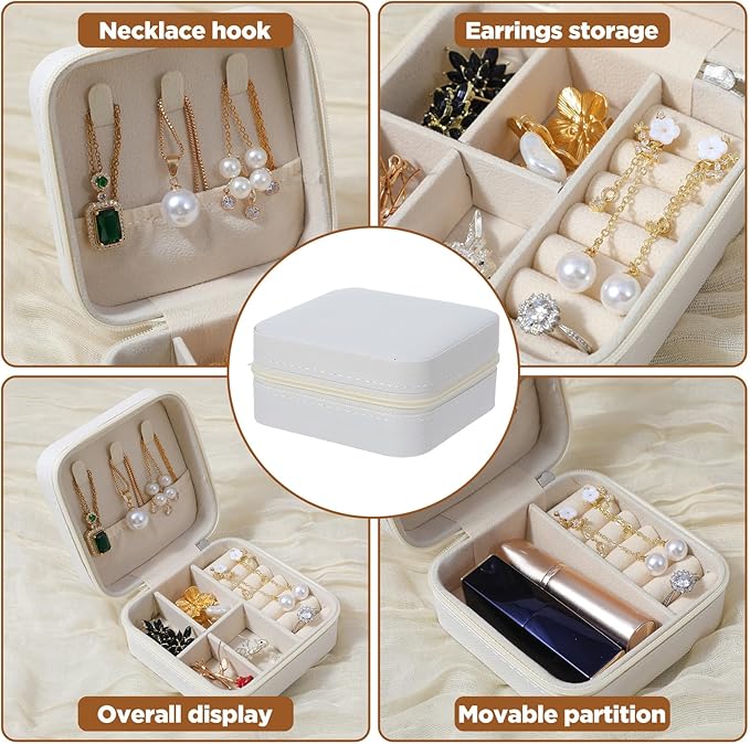 Mini Travel Jewelry Case, Portable Jewelry Organizer Box, Multi-Compartment Storage for Earrings, Necklaces, Rings, Gift for Women, Girls, 8 Pcs, 4 Colors