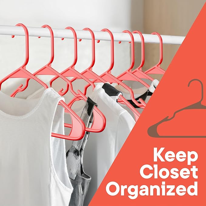 Plastic Clothes Hangers – Heavy Duty Hanger Set, for Organizing Clothes, Dresses, and Coat, Holds Up to 5 lbs, Space-Saving Hangers with Non-Slip Shoulder Grooves, Pack of 100, Red