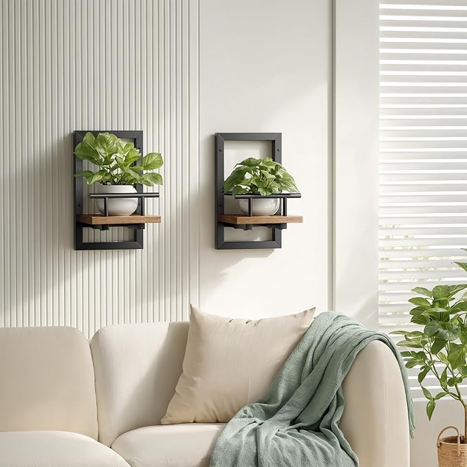 Sbosbo Floating Shelves for Wall, Plant Shelf Indoor, Wall Planters for Indoor Floating Plant Shelves for Bedroom, Living Room, Kitchen, Office, Bathroom Decor (2 Pack)