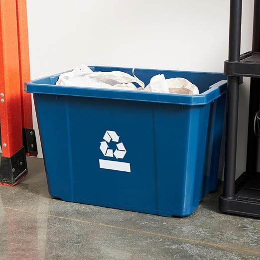 Gracious Living Medium Curbside Blue Box, Plastic 17 Gallon/64 Litre Home Trash Can Refuse and Recycling Bin Container with Built-in Handles (1 Pack)