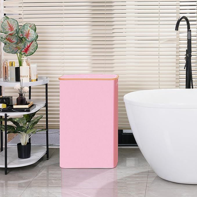 Vincona Slim Laundry Basket with Lid, Narrow Dirty Clothes Hampers for Laundry with Handle, Skinny Laundry Bin for Laundry Room, Dorm, Bedroom and Bathroom, 19.8 Gallon (75L) Pink