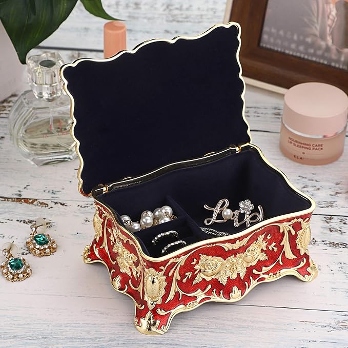 Hipiwe Hipiw Vintage Jewelry Organizer Box - Metal Trinket Storage Box Ornate Treasure Chest Box Jewelry Decorative box Keepsake Gift Box Case for Women,4.9"x3.4"x2.7"