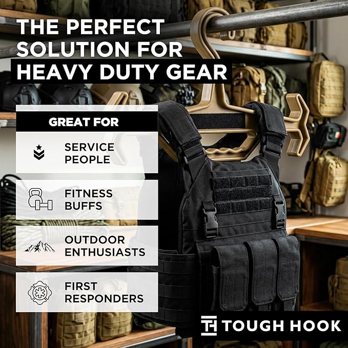 Tough Hook ID MAX Heavy Duty Identification Hanger, USA Made 200 Lb Cap, Plate Carrier, Tactical Gear,Scuba BCD, Anti-Slip Wetsuit & Body Armor Organization System with 3 ID Loop Strips 1 Pack FOLIAGE
