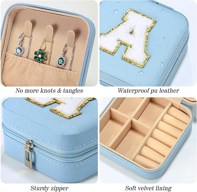 Parima Christmas Gifts List 2025 Ideas - Personalized Initial Travel Jewelry Case, 4 5 6 7 8 9 10 11 12 Year Old Girl Birthday Gifts Christmas Gifts for Daughter Granddaughter - Letter G, Sky Blue