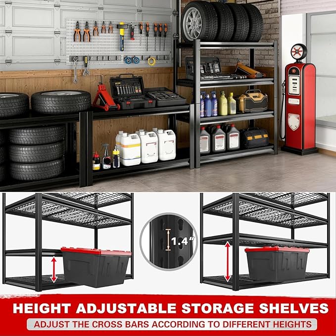 40W Garage Storage Shelves,2200LBS Metal Storage Shelves,Adjustable Heavy Duty Metal Garage Shelving Units Industrial Shelving for Garage,Basement,Warehouse,19.6" D x 39.37" W x 59.84" H
