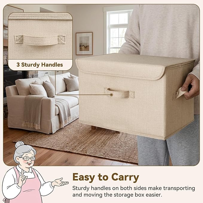 GRANNY SAYS Stoarge Basket with Lid, Decorative Storage Boxes, Closet Storage Bins for Clothes, Collapsible Stackable Organization, Khaki, 2-Pack