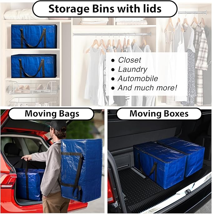 ClearSpace Heavy Duty Moving Bags - Water Resistant Storage Bags or Storage Bins with Lids and Moving Supplies - Large Moving Boxes for College Dorm, Travel, Closet Organization - 6 Pack