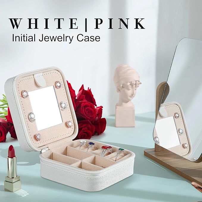 Parima Travel Essentials for Women Jewelry Box, Travel Accessories for Teen Girls Trendy Stuff | Necklace Organizer Earrings Organizer Ring Organizer - Letter C, White