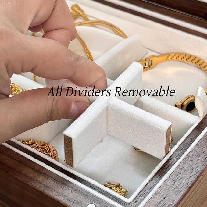 Bescott 2 Layer Solid Black Walnut Wooden Jewelry Box for Women Wood Vintage Organizer for Men Earrings Rings Necklaces Bracelet Watch Storage
