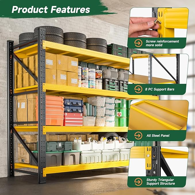 Letaya 71.3" W Metal Storage Shelves,5000LBS Heavy Duty Garage Shelving Units, 4 Tier Adjustable Utility Rack Shelf,Large Industrial Shelves,for Shop,Warehouse,Basement (71.3" W x 24" D x 70" H)